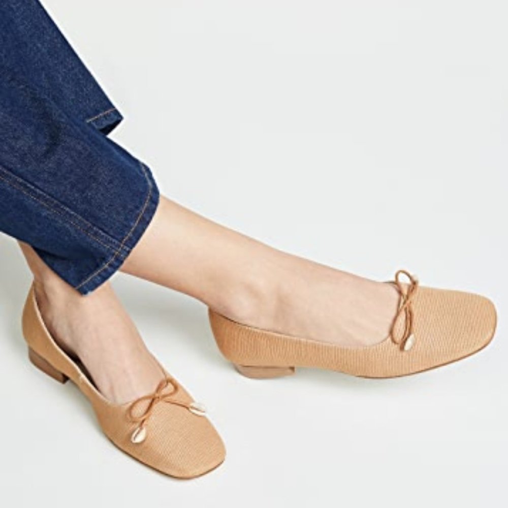 Leandra Medine Square Toe Flats - Beige